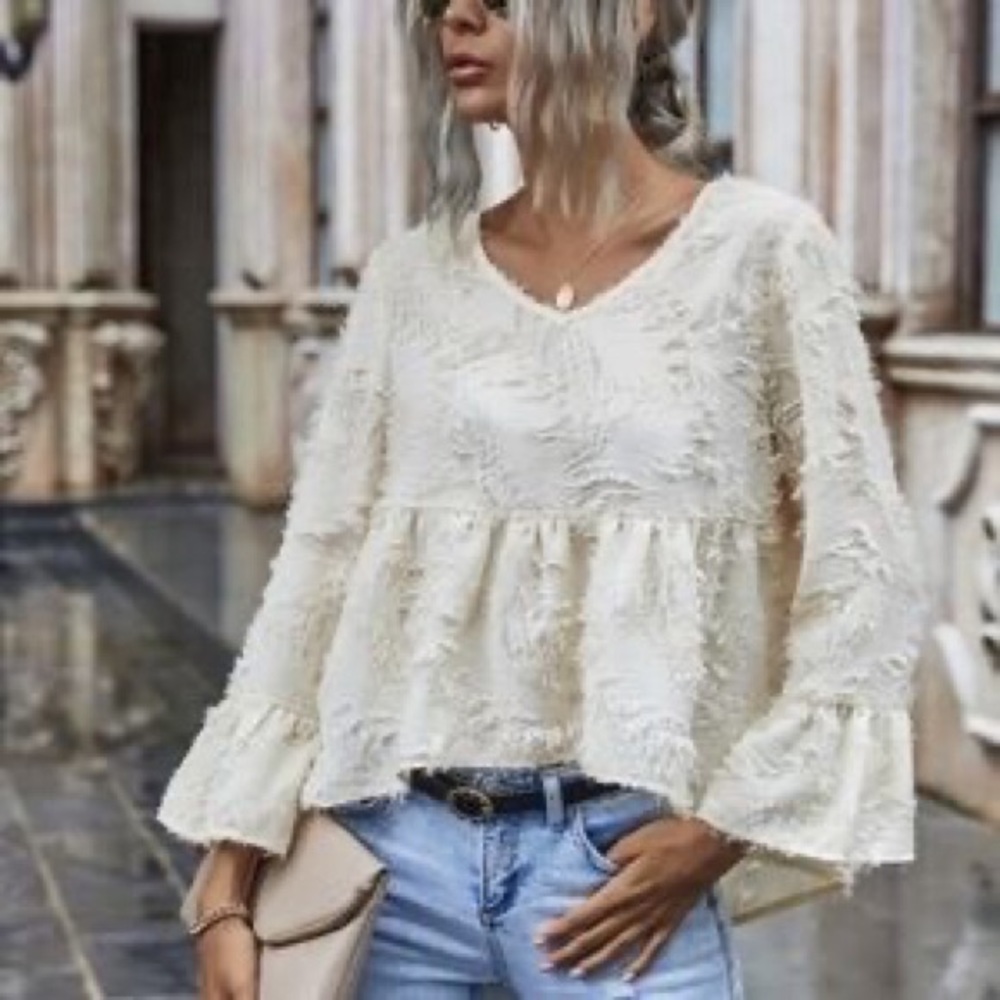 🛍V-Neck High/Low Babydoll Top - Picture 6 of 6